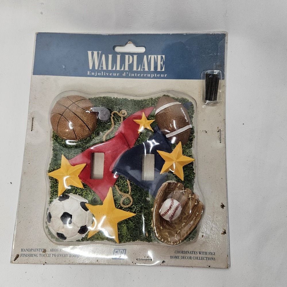NIP Figi Graffics All-Sports Double Light Switch Cover Baseball Soccer Football